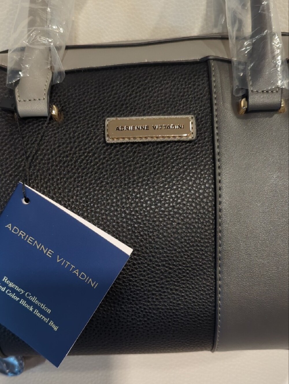 Adrienne Vittadini Black and Gray Panel Satchel/Crossbody - Picture 2 of 8